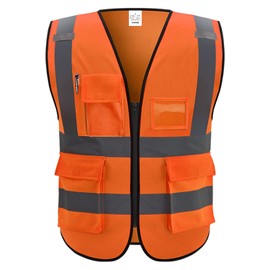 XIAKE 5 Pockets High Visibility Reflective Safety Vest for Men and Women Work Construction Vest(3X-Large,Orange)