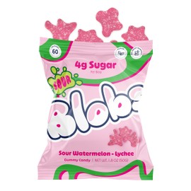 Blobs SOUR Gummy Candy Low Sugar, Low Calorie, Gluten Free for Kids & Adults - No Sugar Alcohols, Vegan, No Dyes - 1.8 oz per Bag (Pack of 6) - Watermelon Lychee