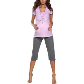 Italian Fashion Nursing Pyjamas | Nursing Pyjamas Women | Pregnancy Pyjamas | Sleepwear for Pregnant Women | Maternity Pyjamas Women | Soft Two-Piece Sleepwear Women S-XXL, pink, L
