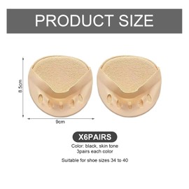 6 Pairs of Forefoot Socks, Split Toe Socks, Open Toe Half Foot Socks, Breathable Non-Slip Foot Pads, Suitable for High Heels and Sneakers (Black, Skin Colour)