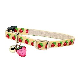 PetSoKoo Cute Cat Collar with Bell and Strawberry Charm.100% Cotton.Safety Breakaway Soft.for Girl Boy Male Female Kitten Collar