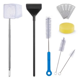 URUQ Fish Tank Cleaning Kit: Algae Scraper for Aquariums Glass Scrubber Cleaner Tools with Handle - 7 in 1 Betta Fish Tanks Cleaning Accessories Set Including Fishing Net Sponge Brush Pump Brush