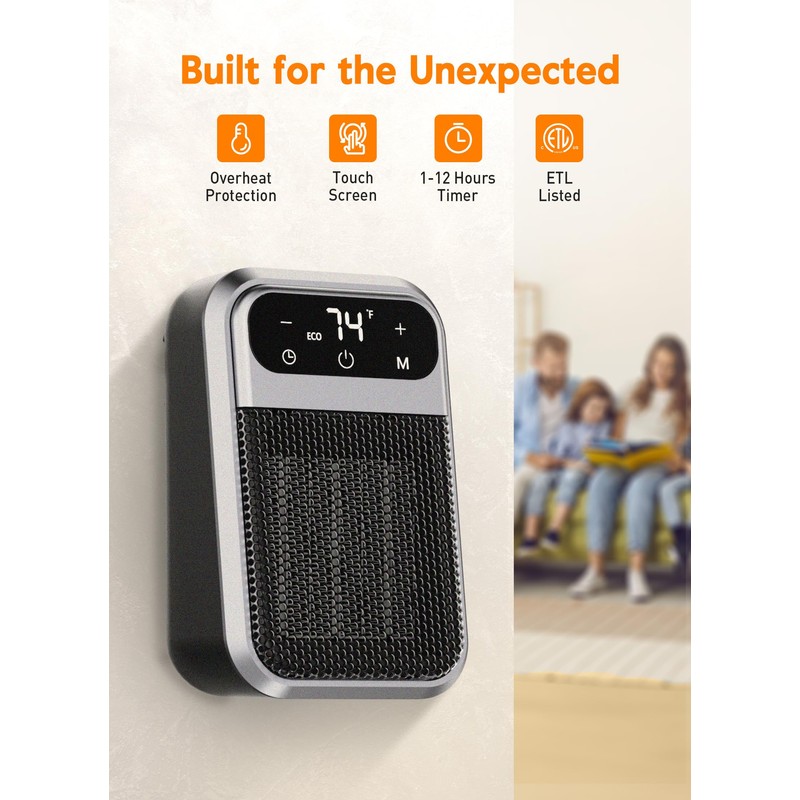 GiveBest 800W Wall Outlet Space Heater with Remote,LED Display Small