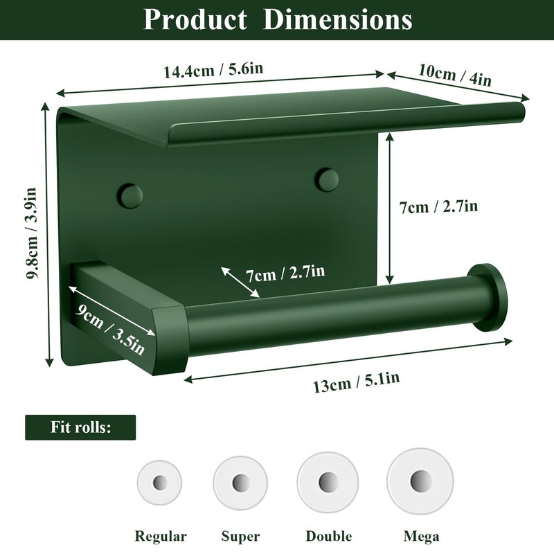 Tindbea Toilet Paper Holder with Shelf Adhesive or Screw Wall