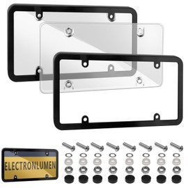 ElectronLumen License Plate Covers & Frame Holder Combo Fits Standard CA Plates PC Material Unbreakable Clear Number License Plate Protector, 2 Pack