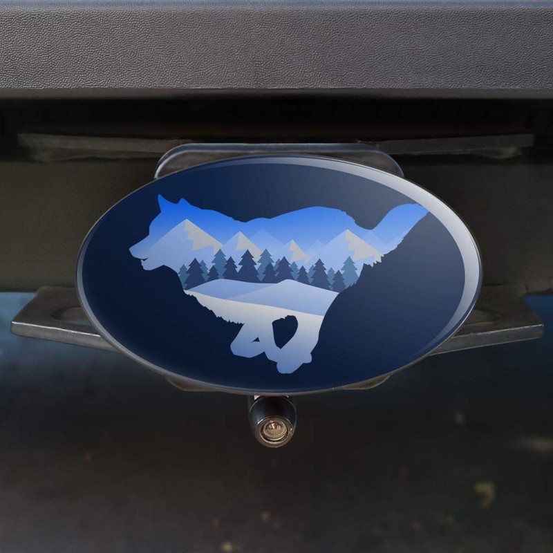 GRAPHICS & MORE Wolf Silhouette Running Snow Scenery Oval Tow