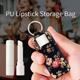 PLKTJOSA Leather Chapstick Holder Keychain, Unisex Lip Balm & Lipstick Sleeve for Everyday Use(Art Flowers)
