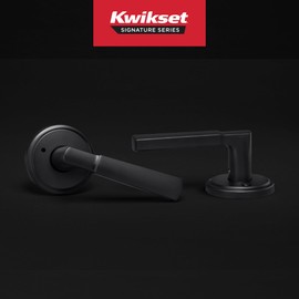 Kwikset Perth Interior Privacy Door Handle with Lock, Door Lever for Bathroom and Bedroom, Matte Black, Reversible Keyless Push Button Lock Door Lever, with Microban Protection