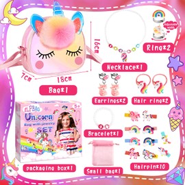 ZLPBAO Unicorn Gifts for Girls, 20-Piece Birthday Gift Jewellery Set Girls 2 3 4 5 6 Years, Toy Girls 2-8 Years, Princess Dress Up Birthday Gift, Plastic