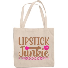 12oz Canvas Tote Bag - Lipstick Junkie, Lover of Lipsticks Quote - Beauty Themed Merch for Makeup Artist or Cosmetologist, Gift for Makeup Lovers & Beauticians