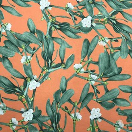 Kt KILOtela - Digital Print Canvas Fabric - Half Panama 100% Cotton - Patchwork 100 cm Long x 280 cm Wide | Mistletoe - Green, Orange ─ 1 Metre