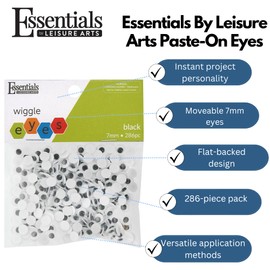 Essentials by Leisure Arts Eyes Paste On Moveable 7mm Black 286pc Googly Eyes, Google Eyes for Crafts, Big Googly Eyes for Crafts, Wiggle Eyes, Craft Eyes