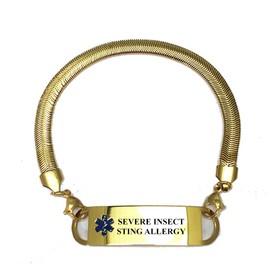 Pre-Engraved Gold Plate Chevron Pattern "Severe Insect Sting Allergy" Medical ID Bracelets for Women