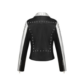 Bellivera Faux Leather Jacket for Women Studded Rivet Floral Motorcycle Coat GSR013B Multicolor L