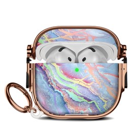 Maxjoy for Cute AirPods 4 Case 2024 with Safety Lock,Compatible Colored Marble AirPod 4th Generation Case for Women Girly with Keychain-Rainbow