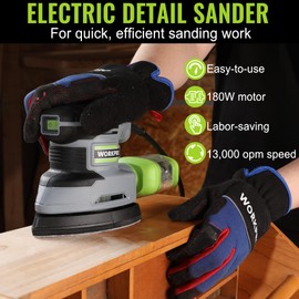 WORKPRO Detail Sander, 13,000 OPM Compact Electric Sander with Dust Collector, 1.6Amp Power Sander with 15PCS Sanderpapers for Tight Spaces Woodworking