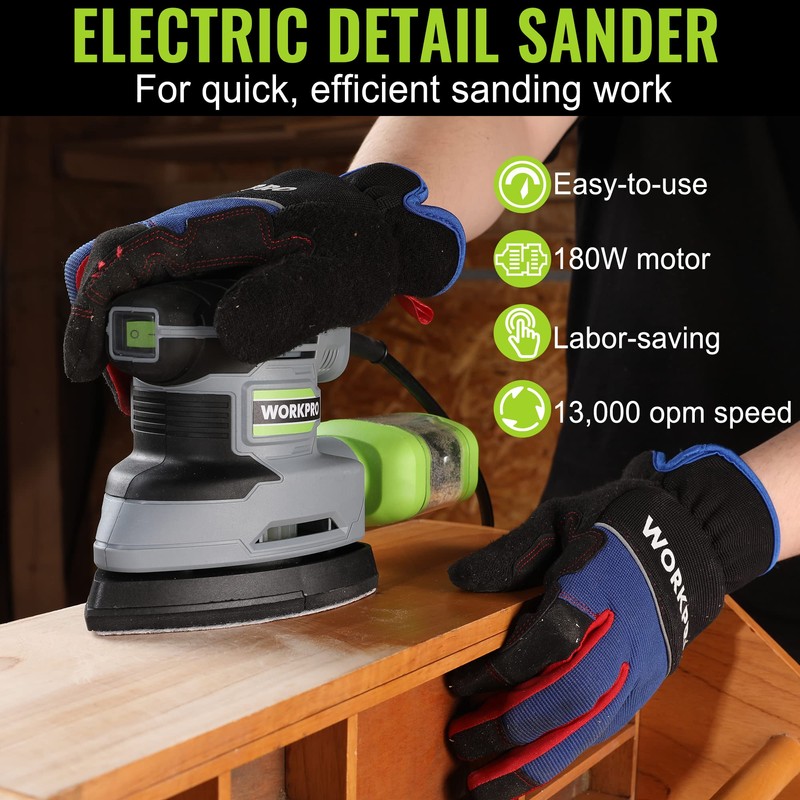 WORKPRO Detail Sander, 13,000 OPM Compact Electric Sander with Dust