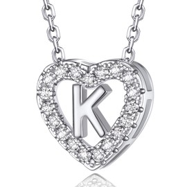 MomentWish Initial Necklaces for Women, Birthday Gifts for Wife, Moissanite Heart Necklace for Girls 925 Sterling Silver Necklace, Christmas Anniversary Valentine's Day Gifts for Her, Letter K