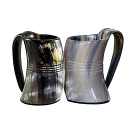 VIKING DRINKING HORN MUG (set of two) Handcrafted Ox Cup Goblet - Drink Mead & Beer viking war Heroes With This Large Tankard Stein Great Craftsmanship A Perfect Present For Real Men