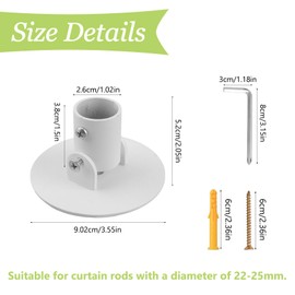 UFURMATE Shower Curtain Rod Bracket, 4 Pack 26mm Inner Diameter Titanium Steel Shower Curtain Rod Single Swivel Flange Curtain Rod Wall Bracket with Screws (White)