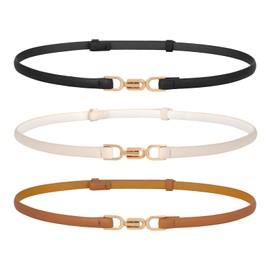WERFORU Pack of 3 Leather Skinny Women Belt Fashion Women's Thin Leather Waist Belt for Dresses with Gold Buckle, Black, brown, beige