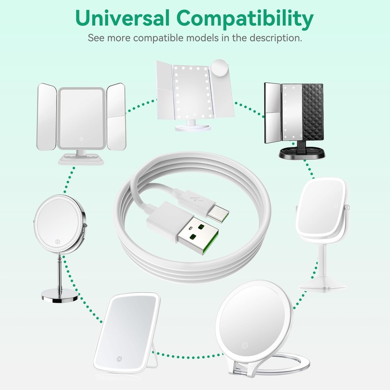 FITE ON Makeup Mirror USB Charger Cable Cord Compatible with