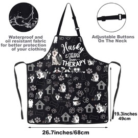 MYSOMY Husky Dog Apron With Pockets Husky Dog Lover Gifts Husky Is Cheaper Than Therapy Husky Cooking Apron (Husky Therapy)