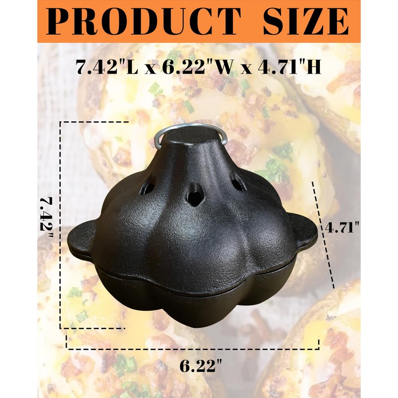 Pinra Pre-Seasoned Cast Iron Dutch Oven Pot, Potato Garlic Roaster