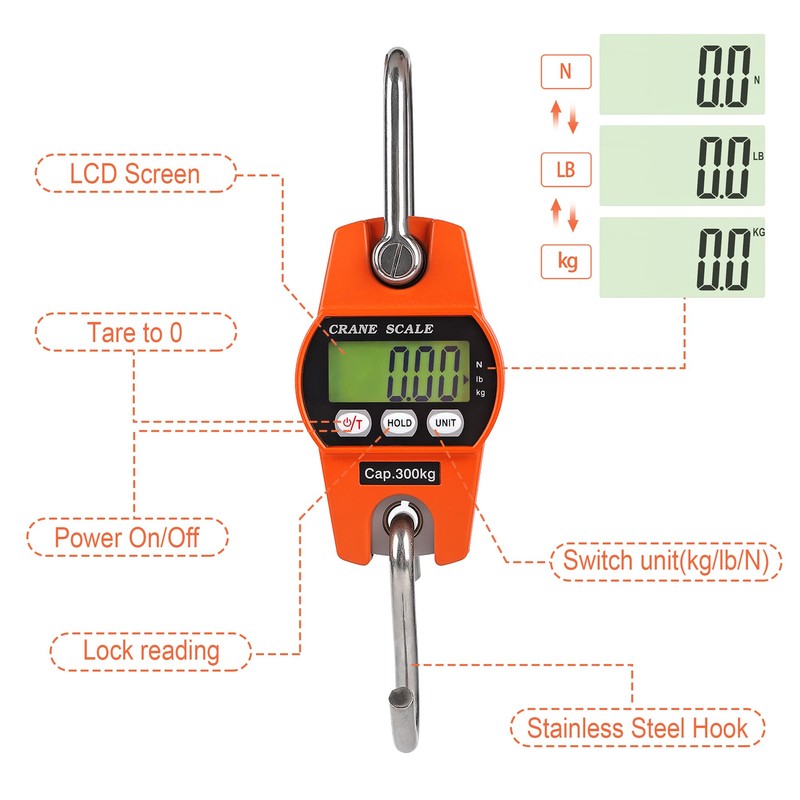 Outmate 660lb/300kg Digital Crane Scale - Compact LCD Handheld Hanging