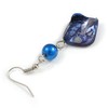 Blue Shell Bead Drop Earrings In Silver Tone - 60mm