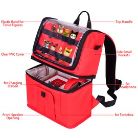 Storage Backpack for Toniebox, Carrying Case Bag for Tonie Figures, Charging Station & Headphone (Red)