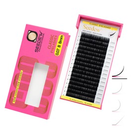 SEEDEW Classic Individual Eyelash Extensions, 8mm B Curl 0.07mm 16 Rows/Tray, Single Natural Soft Lightweight Short Bottom Lashes Grafting Supplies for Lash Artists Salons (Matte Black-0.07-B-8mm)