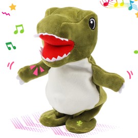 Easfan Talking Dinosaur Toy Repeats What You Say Stuffed Animal Walking Singing Musical Electric Interactive Educational Funny Animated Plush Toy Birthday for Kids Toddlers Green,8’’