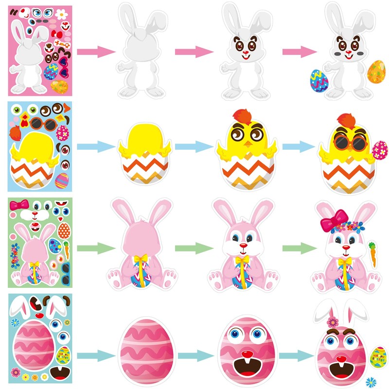 18 Sheets Easter Stickers for Kids Easter Crafts Make a