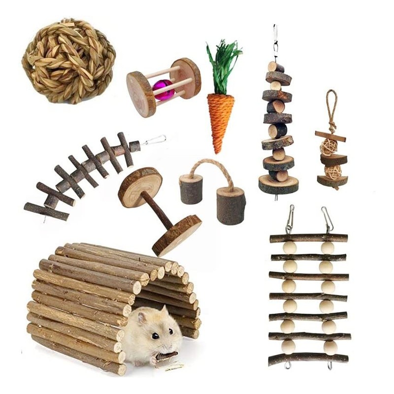 10pcs Hamster Chew Toys Set Natural Safe Teeth Grinding Exercise