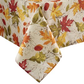 Elrene Home Fashions Autumn Leaves Printed Fabric Tablecloth for Fall/Harvest/Thanksgiving, 52" x 52", Multi
