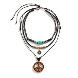 Peace Sign Pendant Necklace Layered Boho Puka Shell Necklace Brown Coconut Wood Beads Western Necklace For Women Men Summer Surfer Beach Jewelry 1960s 1970s Hippie Party Accessories Necklaces (Peace)