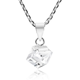 AeraVida Unisex Simple & Sparkling Clear Crystal Cube Prism on .925 Sterling Silver Pendant Chain Necklace for Modern Chic Style & Casual Everyday Fashion