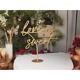 Love is Sweet Table Sign for Dessert with Stand, Wooden Love Sign Letter LVOE Table Top for Wedding Decor,Anniversary,Photo Prop