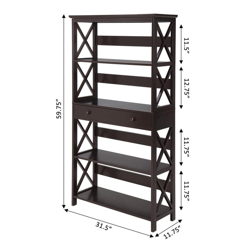 Convenience Concepts Oxford 5 Tier Bookcase with Drawer, Espresso