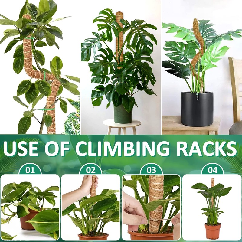 VIPNAJI Monstera Trellis, 4 Pack 70 cm Plant Stake Coir,