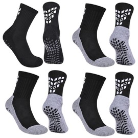 GOGOGOAL Grip Football Soccer Socks Men Women Cushioned Non-slip Sports Crew Socks Rugby 9-12 1black+3blackgray L 4 Pair
