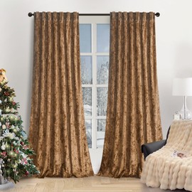gisewood Velvet Curtains 96 inches - Gold Brown Crushed Thermal Insulated Window Drapes for Living Room, Back Tab Luxury Home Decor Curtains for Bedroom Sliding Door, W52 x L96, 2 Panels
