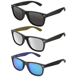 AVDLAB Polarized Sunglasses for Women Men Classic Retro Square Frame Driving Trendy Sun Glasses UV Protection 3 Packs (Matte black, Grey/Matte black, Silver/Matte grey, Blue)