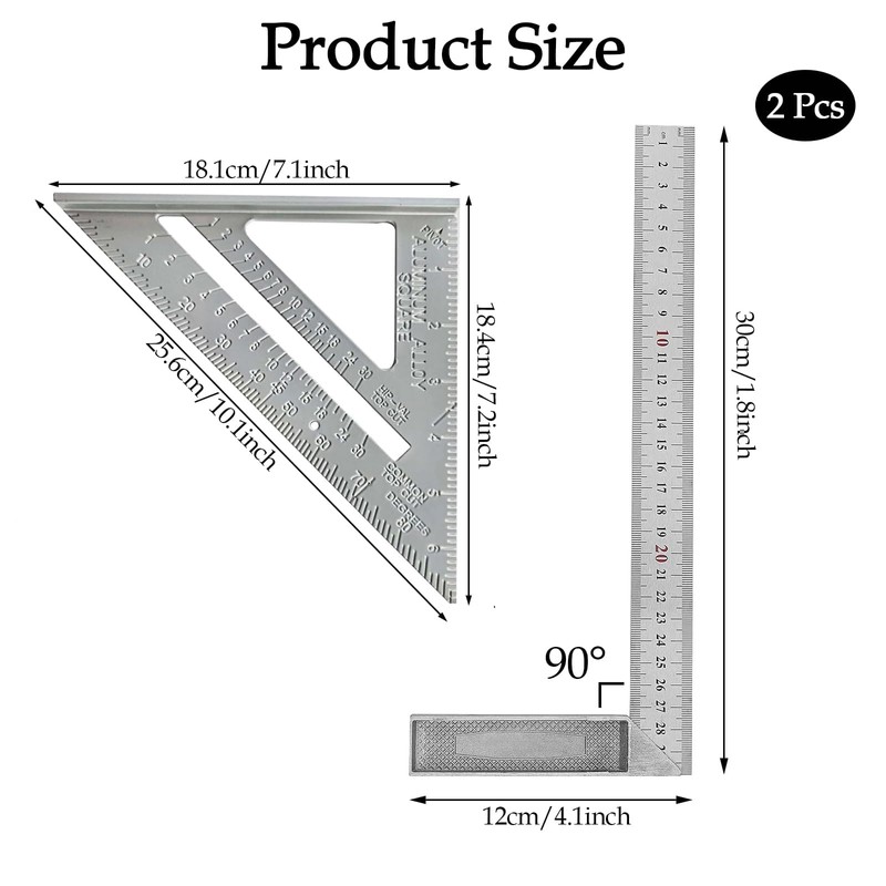 7in Metric Triangle Ruler and 12in Square Angle Ruler -