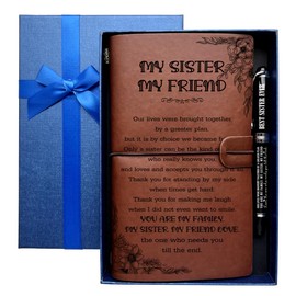 To My Sister Leather Journal, Engraved Gift Pen, Roller Ballpen, My Sister My Friend, Leather Notebook and Pen Gift for Sister, 160 Pages Notebook, Mothers Day Sister Birthday Christmas Gift-C6