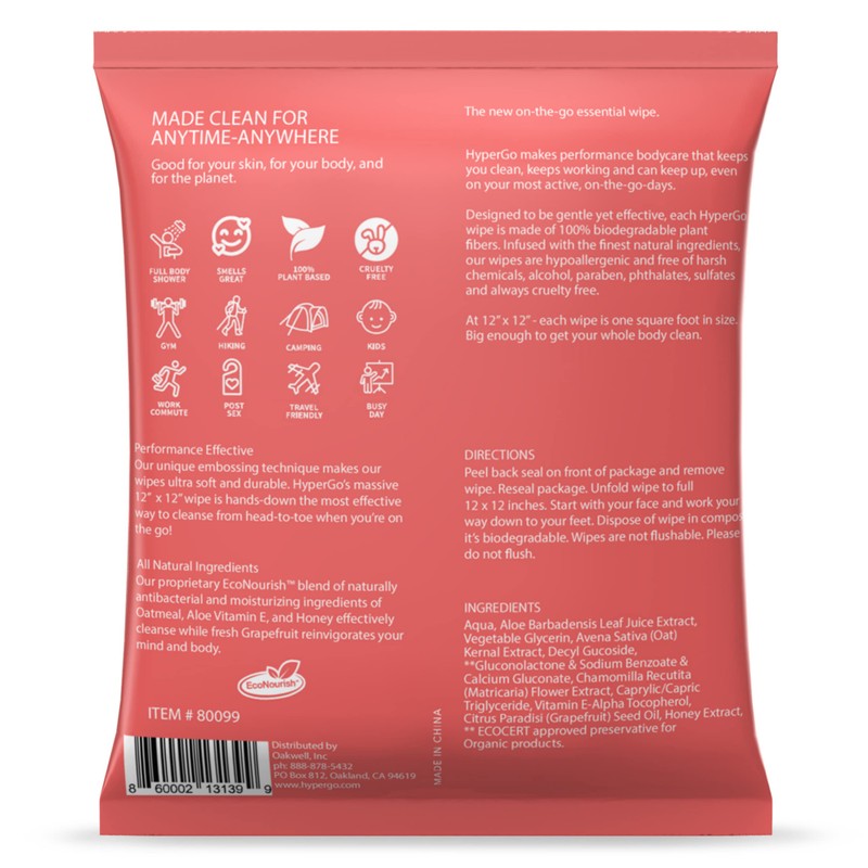 HyperGo Full-Body Rinse-Free Hypoallergenic Biodegradable Bathing Wipes –All Natural, Refreshing