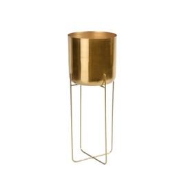 Serene Spaces Living Maceta Alta Dorada con Soporte de Metal Desmontable - Maceta Decorativa Moderna de Mediados de Siglo para Plantas de Interior - Maceta Grande de Piso para Sala de Estar, Cocina