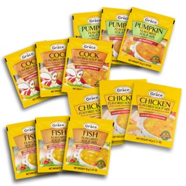 Grace Variety Pack of Flavored Soup 12 Pack - Cock Soup, Pumpkin Soup, Chicken Soup and Fish Soup - Jamaican Flavored Soup Mixes