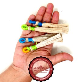 Yogic Mantra Kusha Grass Broom (Set of 4 Jhadu - Small Size 4 Inch Approx) Handmade Natural Grass Jhadu for Hindu Puja Holy Prayers Pooja Ceremony